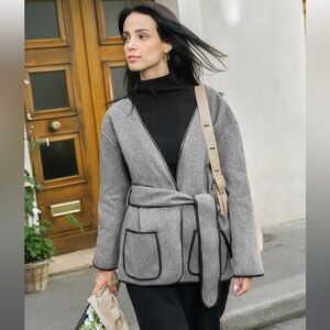 Cupshe Gray Jacket with Faux Leather Trim